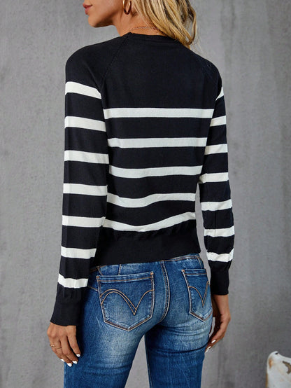 SHEIN LUNE Striped Pattern Sweater,Long Sleeve Tops Autumn Winter Clothes for Women