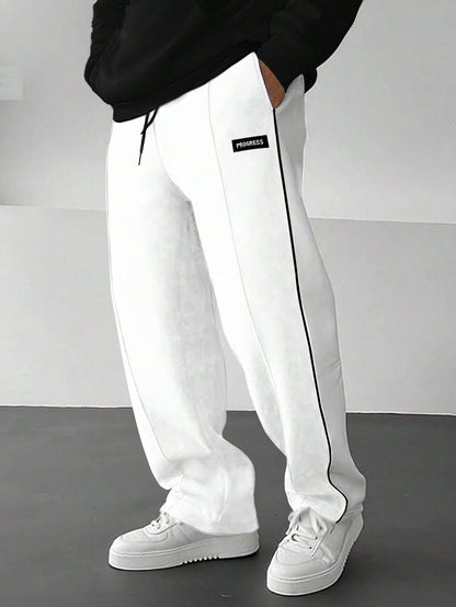 Manfinity Hypemode Men'S Loose Fit Sweatpants with Patch Detail and Drawstring Waist Straight Leg Long Sweat Pants Going Out Casual Boyfriend Gift