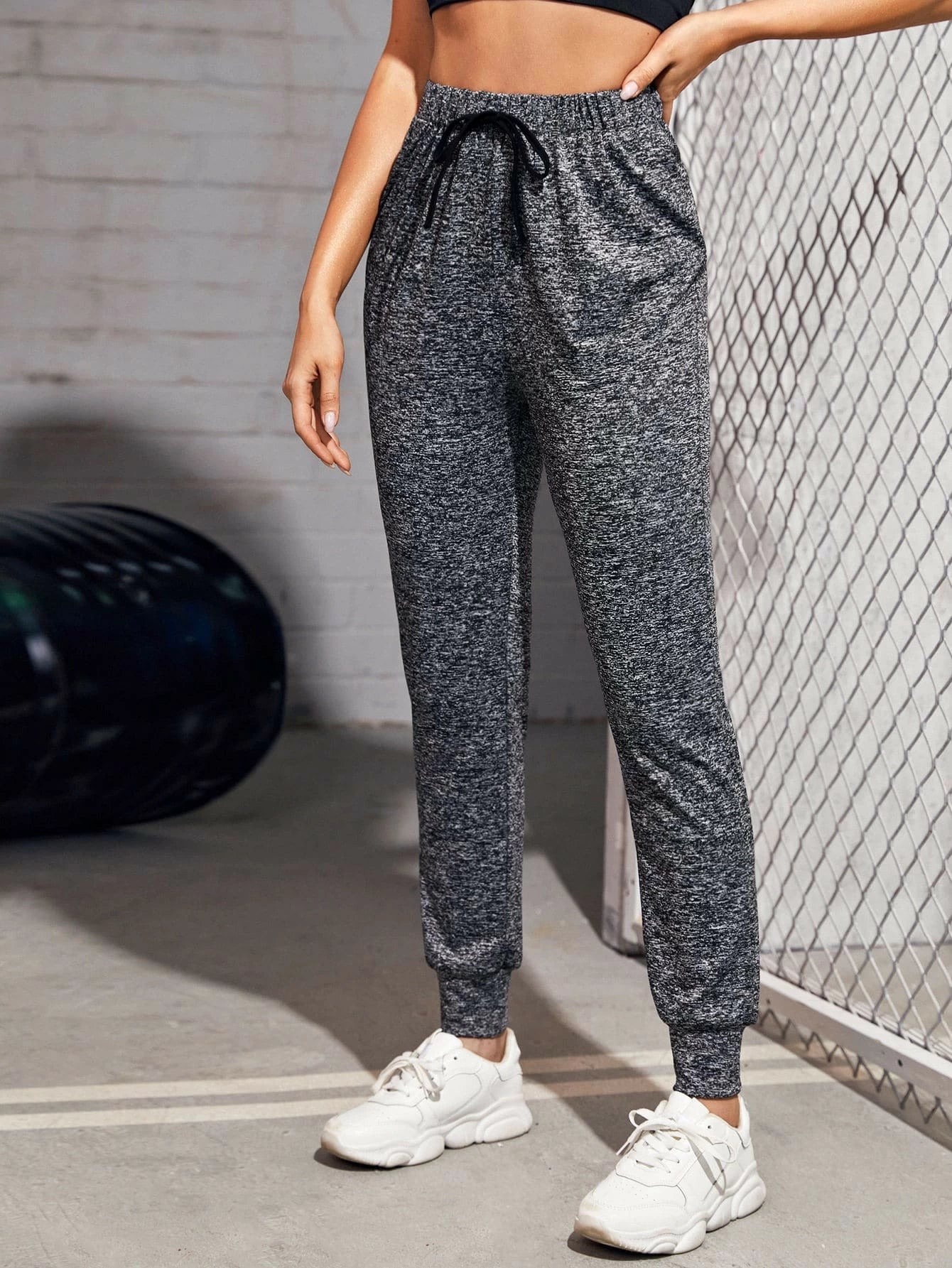 SHEIN Essnce Marbled Knit Drawstring Waist Joggers