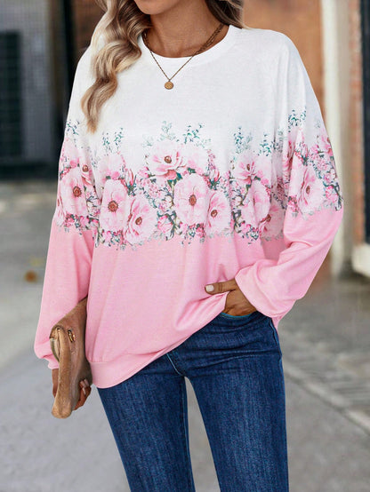 EMERY ROSE Floral Print Drop Shoulder Sweatshirt,Long Sleeve Tops Graduation,Back to School Outfits,Graduation,Teacher Outfits for Women,Back to School Pullover Fall Outfit