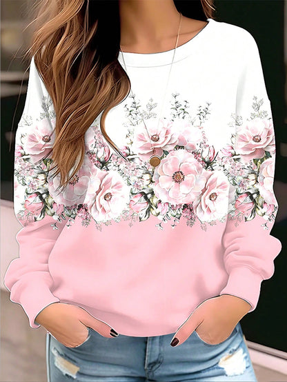 EMERY ROSE Floral Print Drop Shoulder Sweatshirt,Long Sleeve Tops Graduation,Back to School Outfits,Graduation,Teacher Outfits for Women,Back to School Pullover Fall Outfit