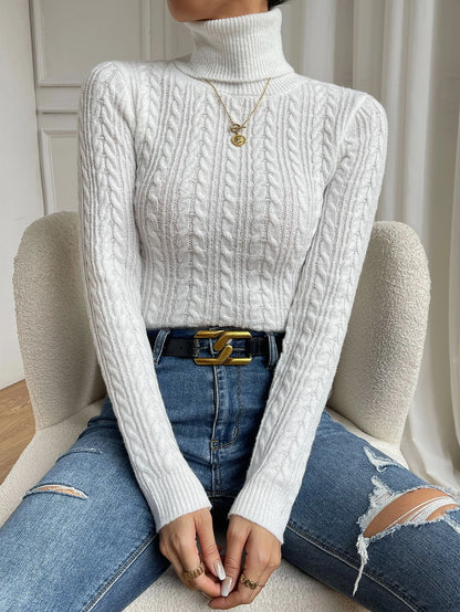Chiquease Cable Knit Turtleneck Sweater,Long Sleeve Tops Knit Pullover Fall Winter Outfit