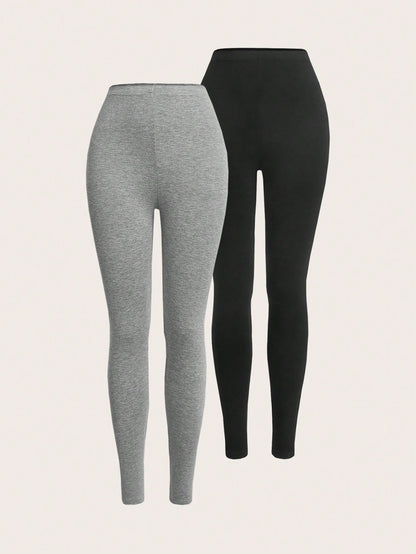 SHEIN Ezwear 2Pcs Solid Elastic Waist Leggings