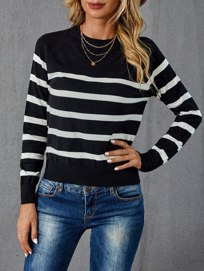 SHEIN LUNE Striped Pattern Sweater,Long Sleeve Tops Autumn Winter Clothes for Women