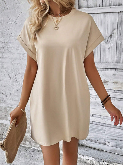 INAWLY Women'S Casual Solid Color round Neck Batwing Sleeve Dress, Summer