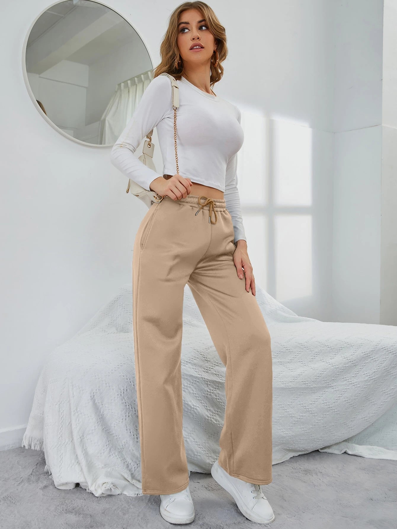 INAWLY Solid Drawstring Slant Pocket Sweatpants Graduation,Back to School Outfits,Graduation,Teacher Outfits for Women,Back to School Fall Cloth for Women