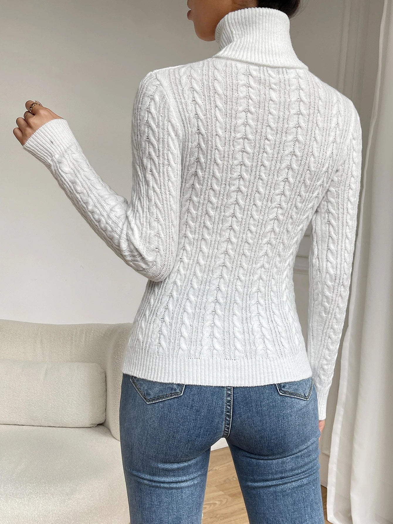 Chiquease Cable Knit Turtleneck Sweater,Long Sleeve Tops Knit Pullover Fall Winter Outfit