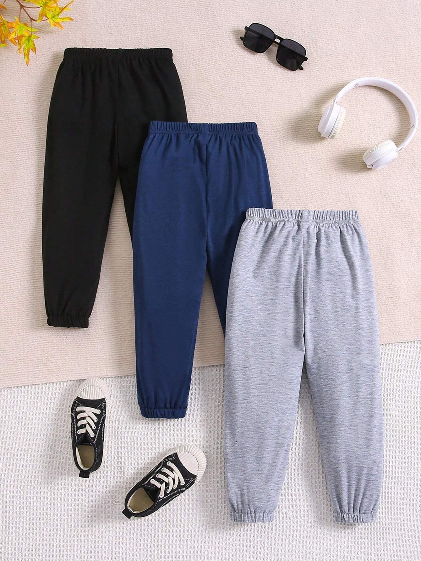 Young Boy 2-7 Years Old 3Pcs Tie Waist Casual Sport Pants for Spring, Summer and Fall