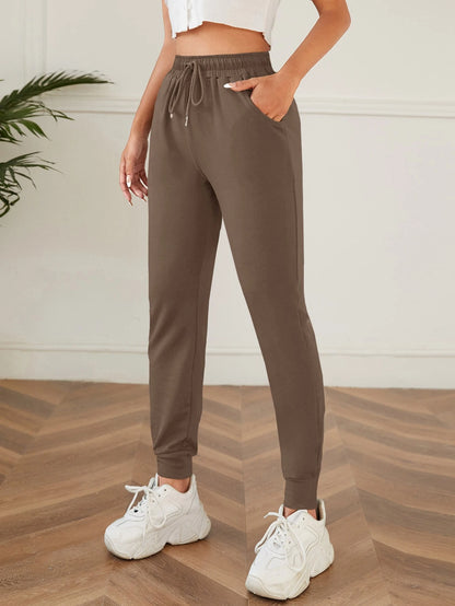 PETITE Solid Drawstring Waist Slant Pocket Sweatpants