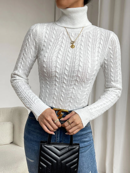 Chiquease Cable Knit Turtleneck Sweater,Long Sleeve Tops Knit Pullover Fall Winter Outfit