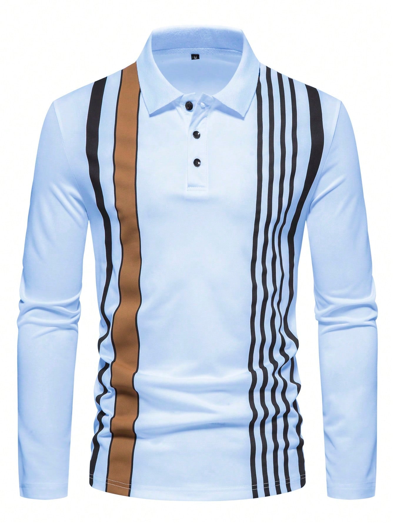 Manfinity Homme Men Striped Print Polo Shirt, Polo Shirts for Men Long Sleeve, Golf Shirt for Men, Rugby Long Sleeve for Men