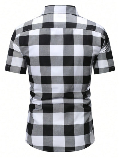 Manfinity Homme Men'S Plaid Urban Colorful Short Sleeve Shirt, for Husband