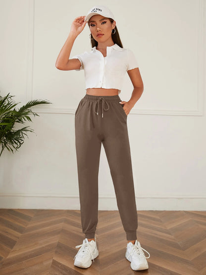 PETITE Solid Drawstring Waist Slant Pocket Sweatpants