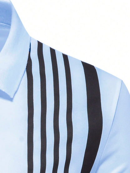 Manfinity Homme Men Striped Print Polo Shirt, Polo Shirts for Men Long Sleeve, Golf Shirt for Men, Rugby Long Sleeve for Men