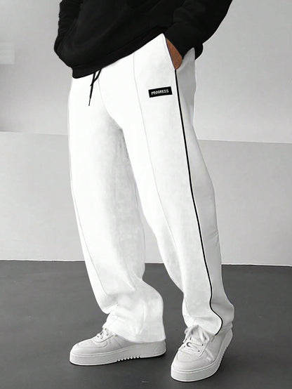 Manfinity Hypemode Men'S Loose Fit Sweatpants with Patch Detail and Drawstring Waist Straight Leg Long Sweat Pants Going Out Casual Boyfriend Gift