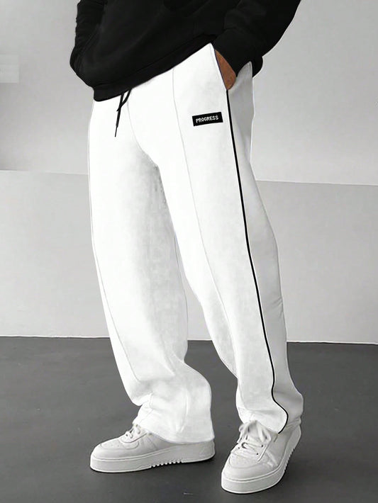 Manfinity Hypemode Men'S Loose Fit Sweatpants with Patch Detail and Drawstring Waist Straight Leg Long Sweat Pants Going Out Casual Boyfriend Gift