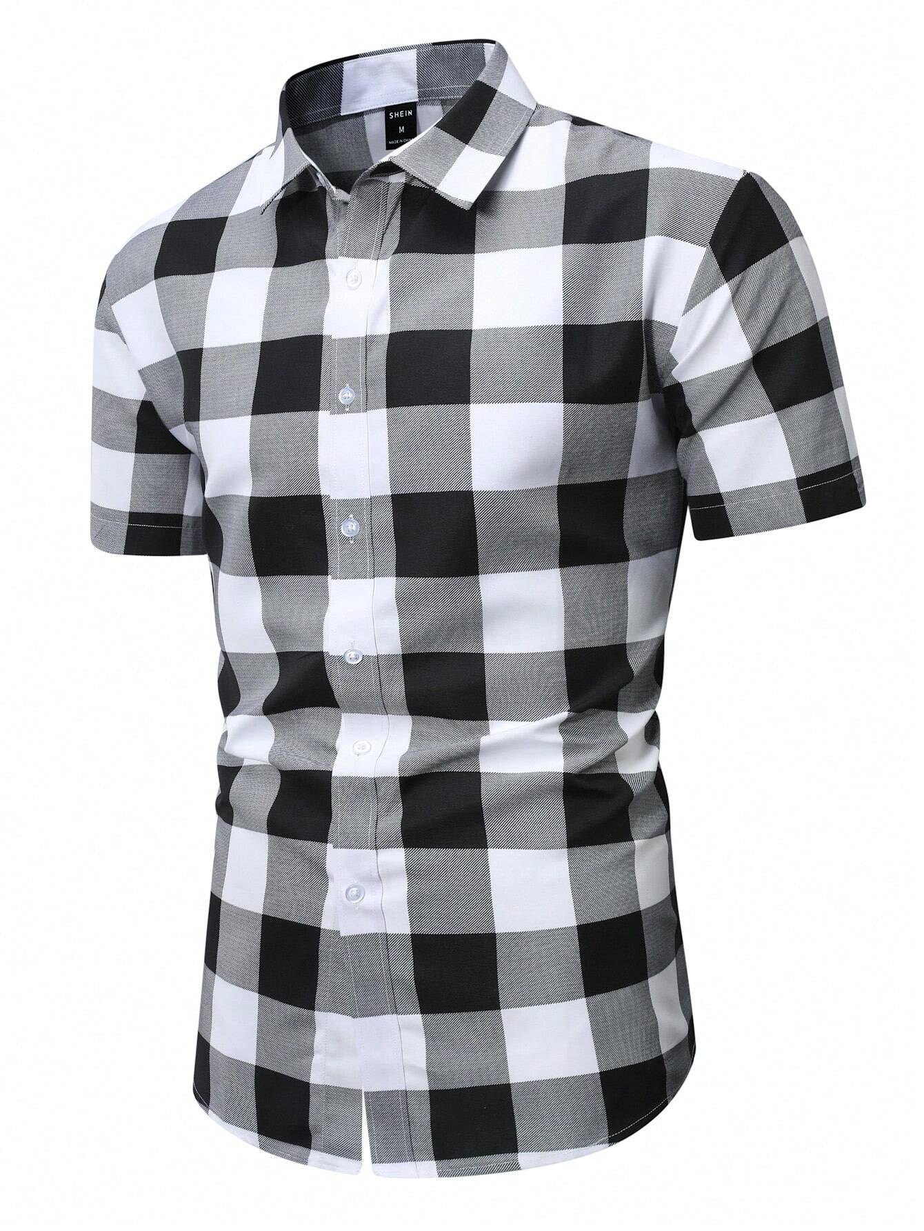 Manfinity Homme Men'S Plaid Urban Colorful Short Sleeve Shirt, for Husband