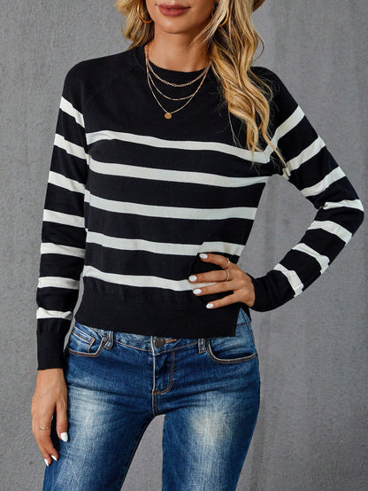 SHEIN LUNE Striped Pattern Sweater,Long Sleeve Tops Autumn Winter Clothes for Women
