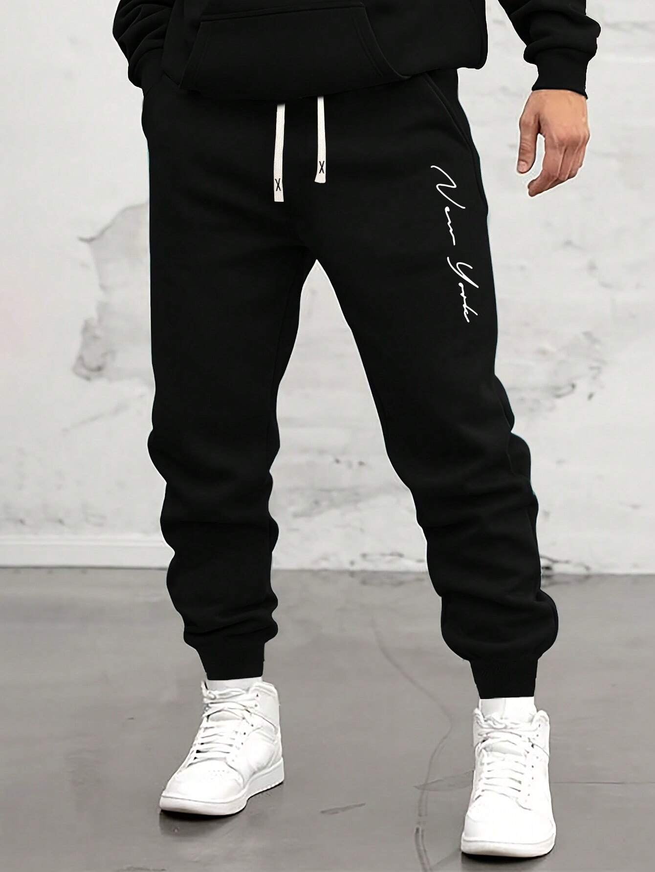 Men'S Casual Sports Drawstring Waist & Leg Jogger Sweatpants with Letter Print, Spring