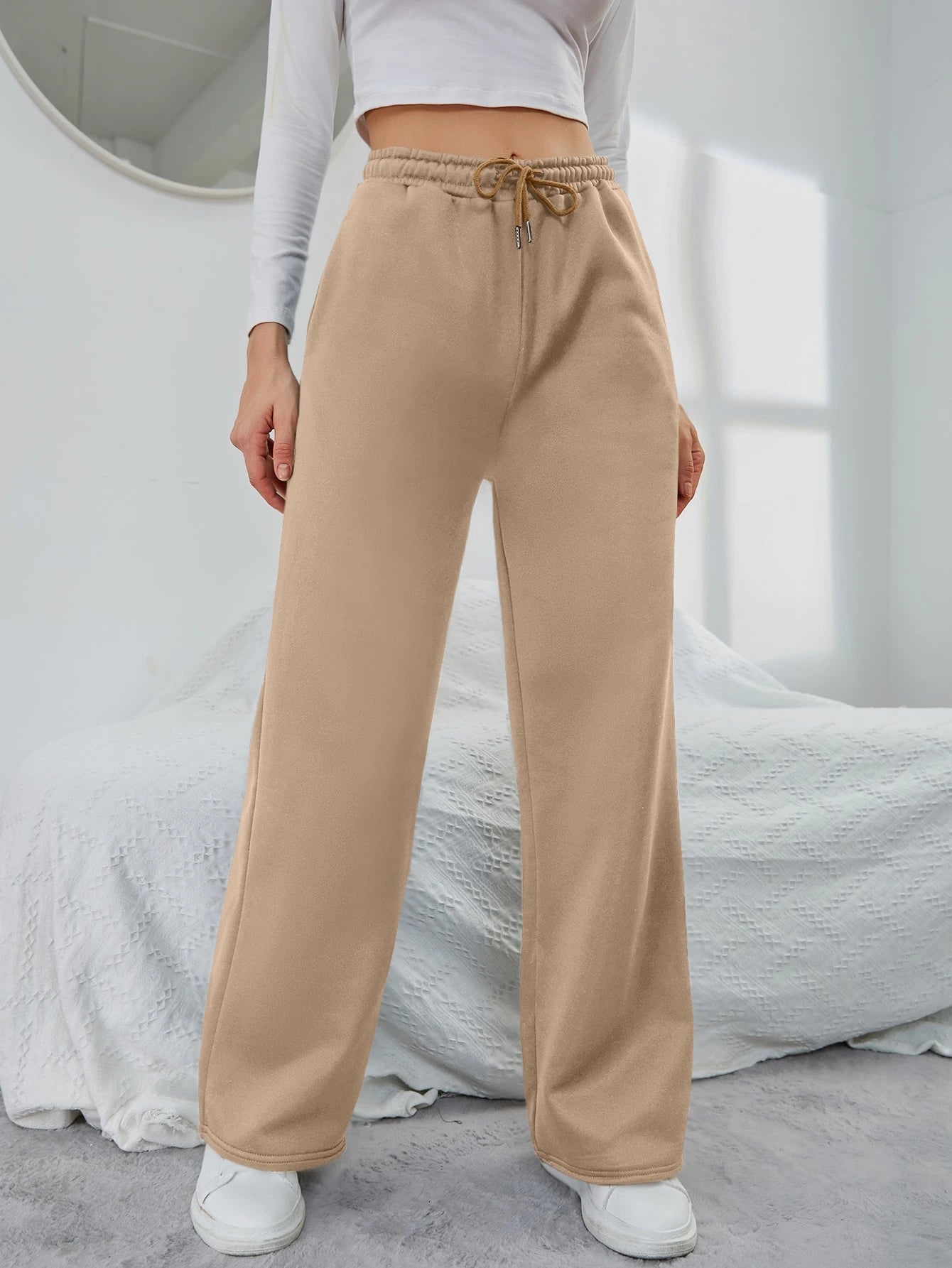 INAWLY Solid Drawstring Slant Pocket Sweatpants Graduation,Back to School Outfits,Graduation,Teacher Outfits for Women,Back to School Fall Cloth for Women