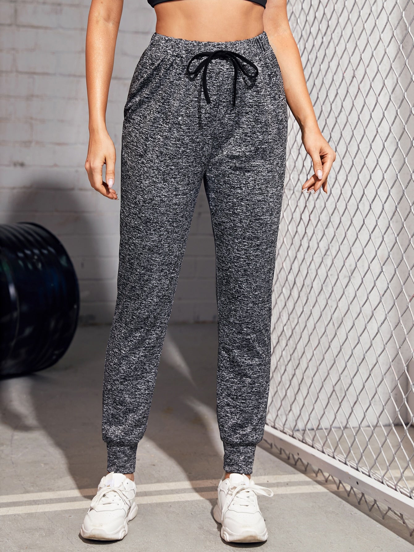 SHEIN Essnce Marbled Knit Drawstring Waist Joggers