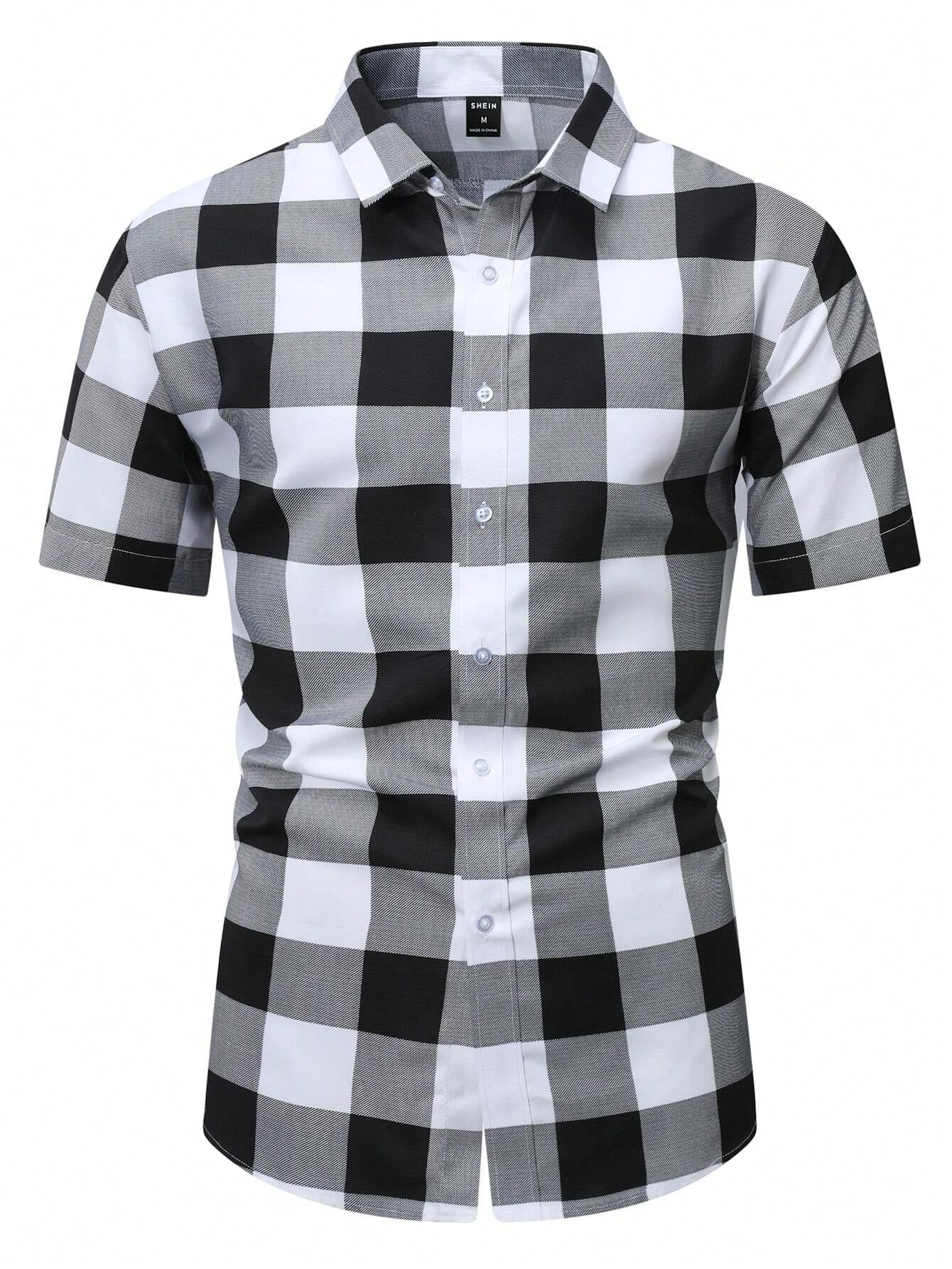 Manfinity Homme Men'S Plaid Urban Colorful Short Sleeve Shirt, for Husband