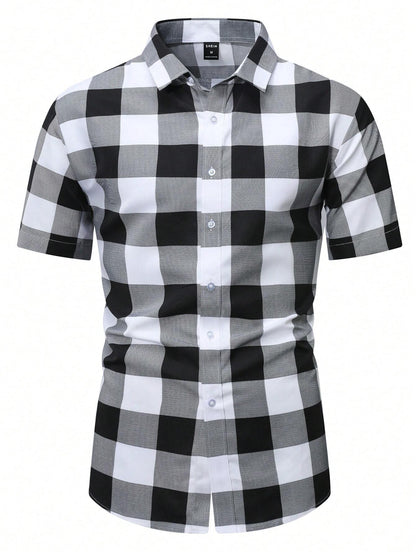 Manfinity Homme Men'S Plaid Urban Colorful Short Sleeve Shirt, for Husband