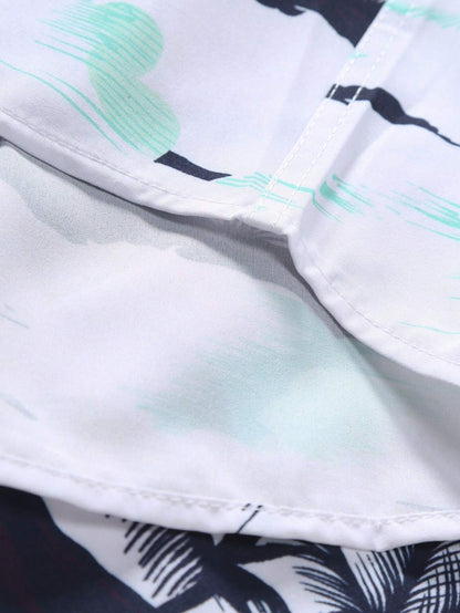 Manfinity RSRT Men Summer Holiday Style Casual Short Sleeve Shirt Palm Tree Print Baggy Button up Graphic Colorful Vacation Shirt