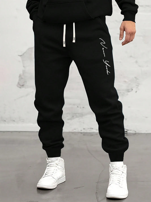 Men'S Casual Sports Drawstring Waist & Leg Jogger Sweatpants with Letter Print, Spring