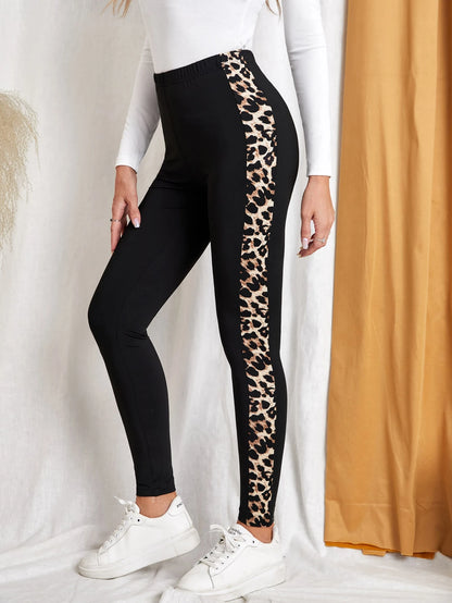 EMERY ROSE Contrast Leopard Side Seam Leggings