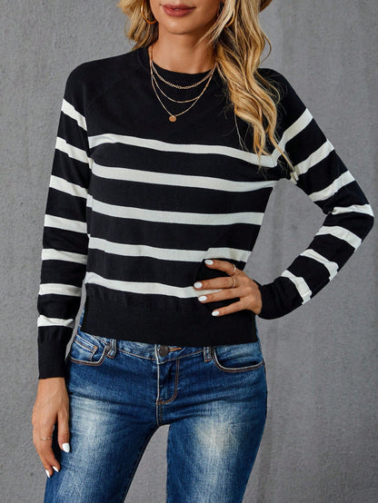 SHEIN LUNE Striped Pattern Sweater,Long Sleeve Tops Autumn Winter Clothes for Women