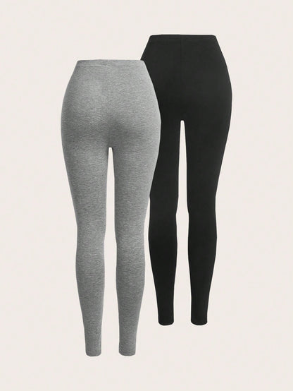 SHEIN Ezwear 2Pcs Solid Elastic Waist Leggings