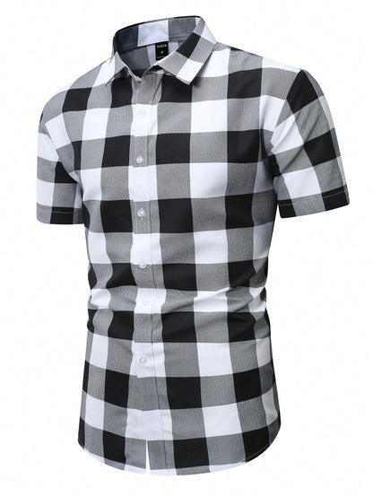 Manfinity Homme Men'S Plaid Urban Colorful Short Sleeve Shirt, for Husband