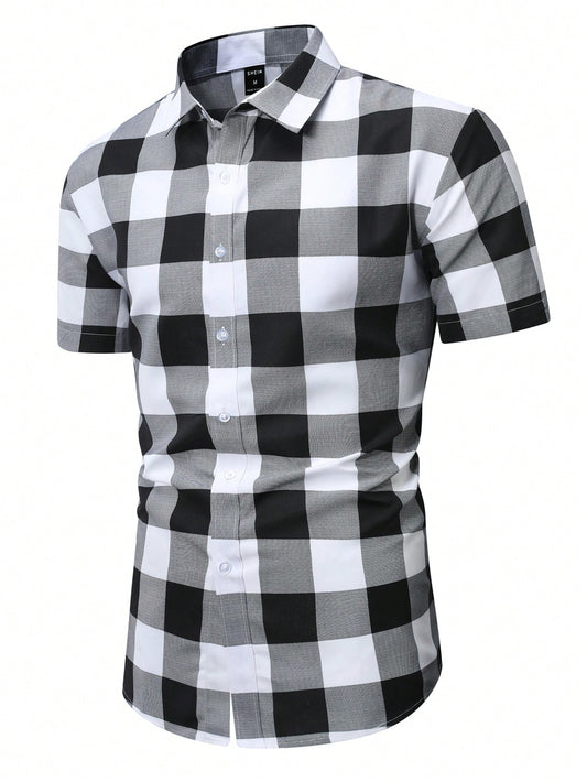 Manfinity Homme Men'S Plaid Urban Colorful Short Sleeve Shirt, for Husband
