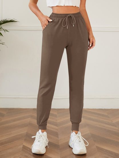 PETITE Solid Drawstring Waist Slant Pocket Sweatpants
