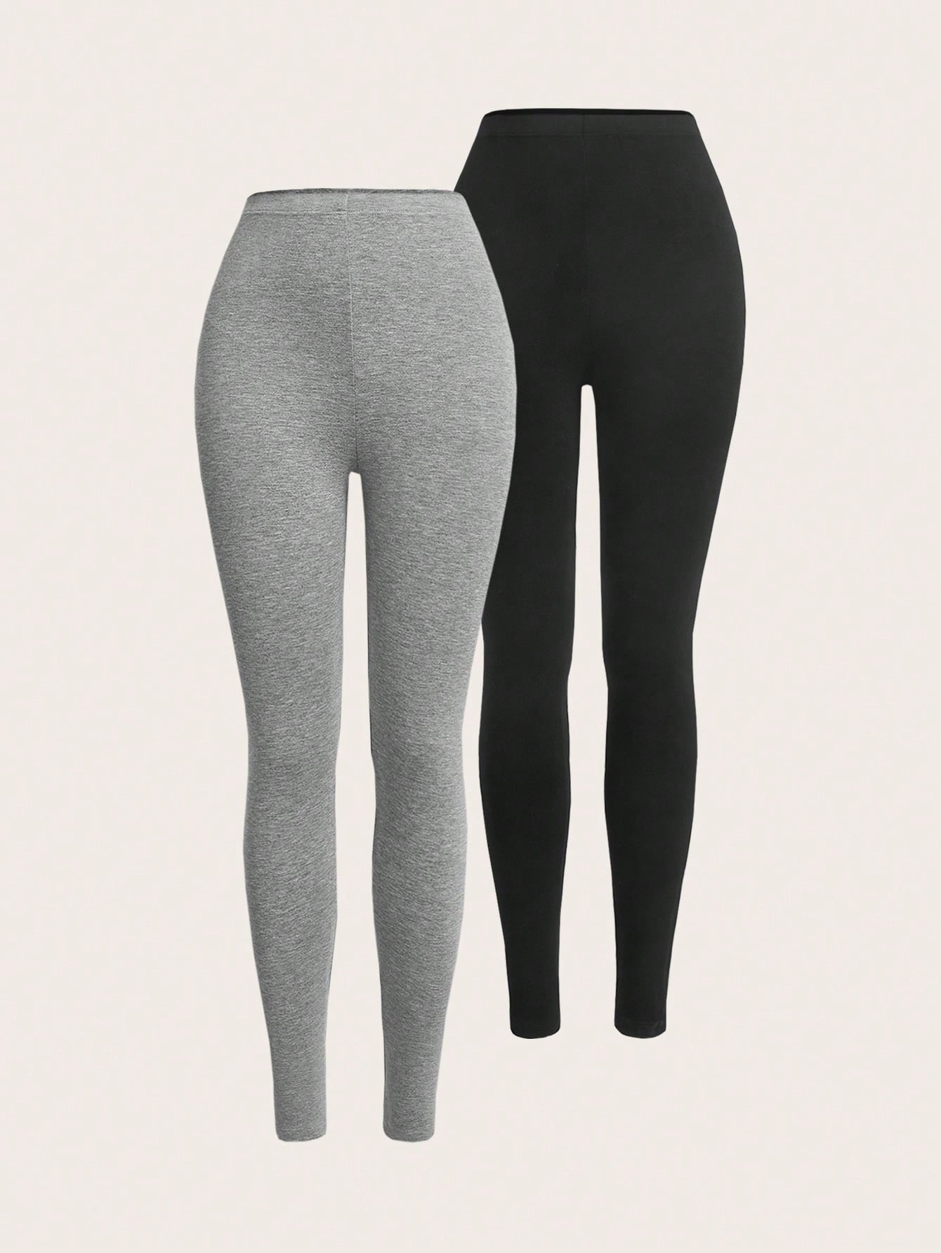 SHEIN Ezwear 2Pcs Solid Elastic Waist Leggings