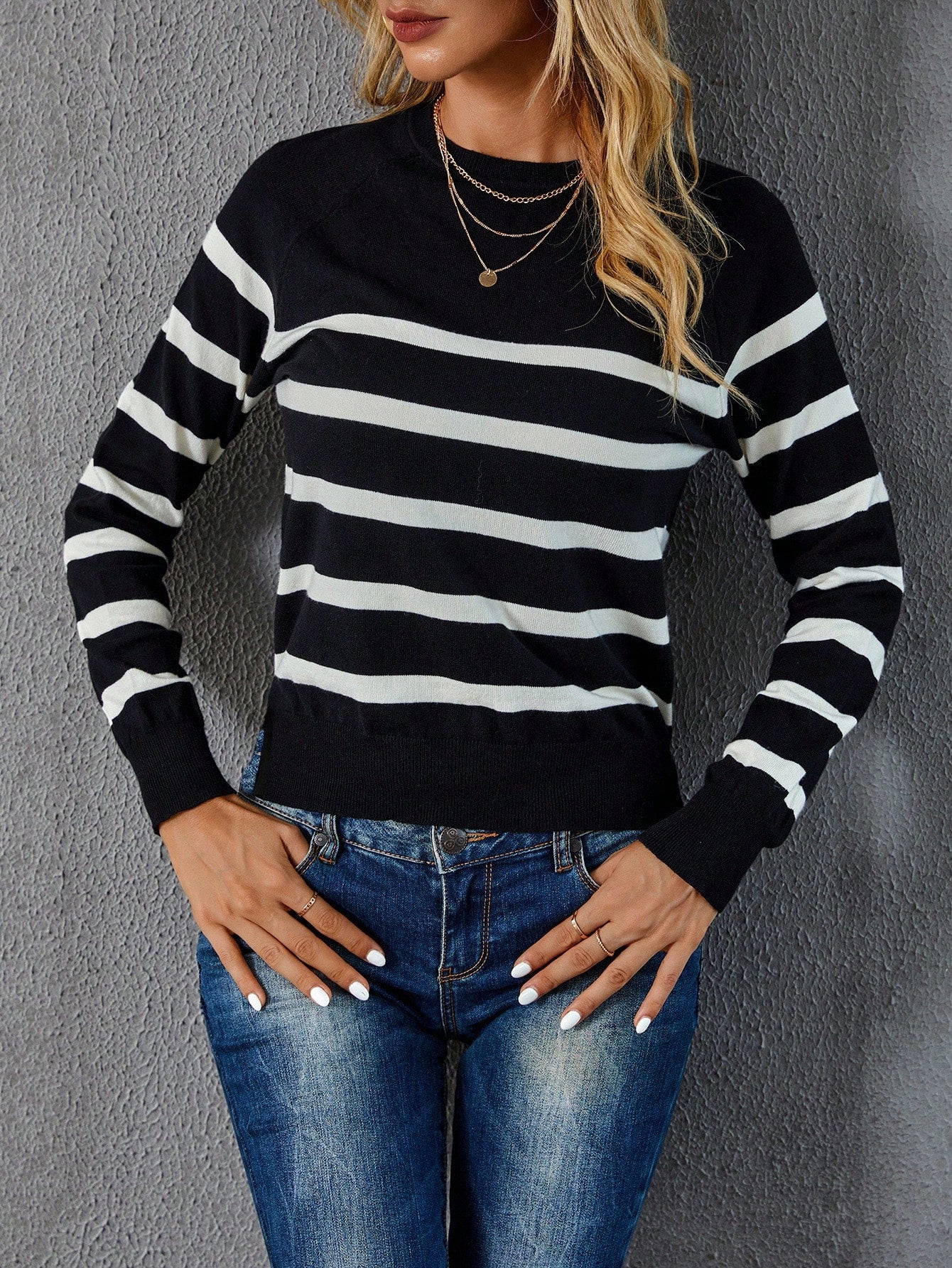SHEIN LUNE Striped Pattern Sweater,Long Sleeve Tops Autumn Winter Clothes for Women